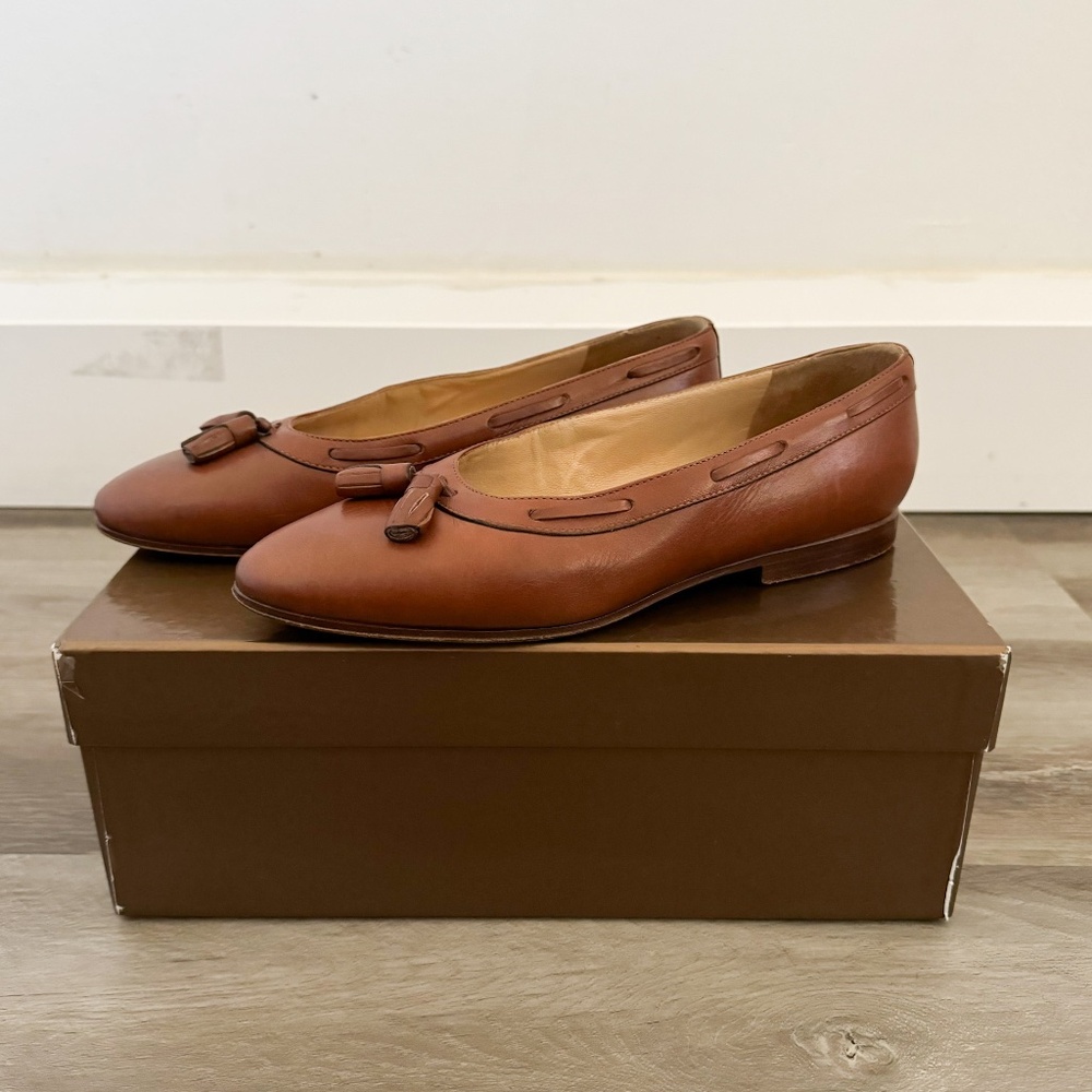 Gucci Brown Leather Tassel Flats 36.5/6